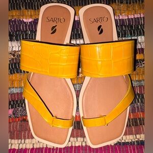 Sarto Franco Ediana Yellow Crocodile Slide Sandals